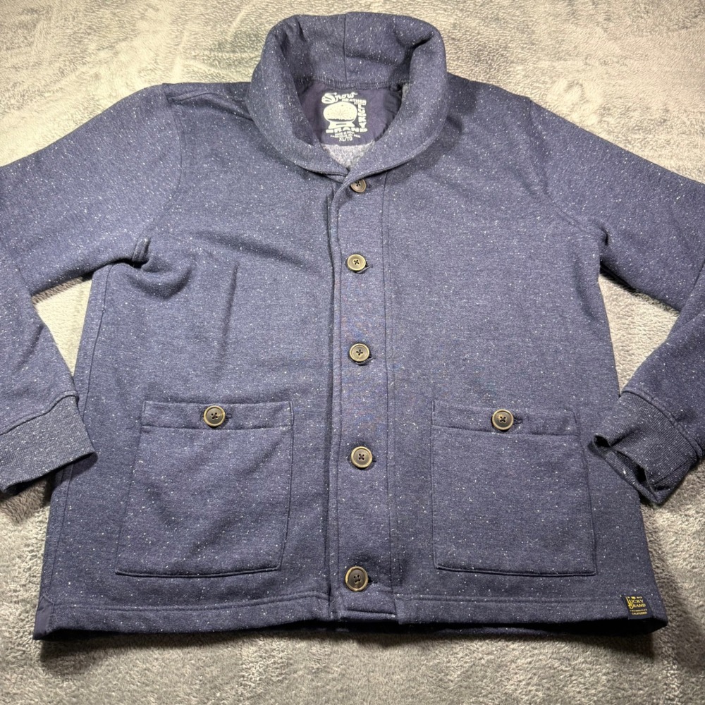 Lucky Brand Mens Snow Heather Shawl Collar Cardigan Jacket Navy Blue XL